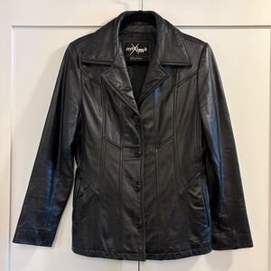 Maxima Wilson Vintage Black Leather Fitted Blazer Jacket S